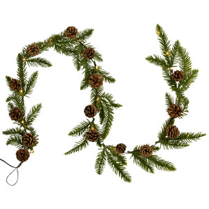 Pre-Lit B/O Pinecone and Pine Christmas Garland - 4.75' - Warm White Lights