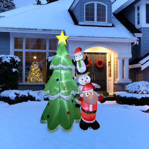LED Lighted Inflatable Christmas Tree with Santa and Friends Outdoor Decoration - 8.25'