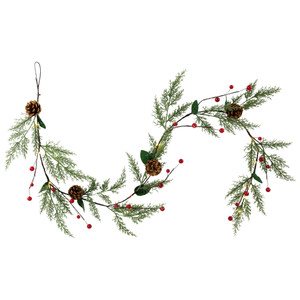 Pre-Lit B/O Pinecone, Berry and Leaf Christmas Garland - 4.5' - Warm White Lights