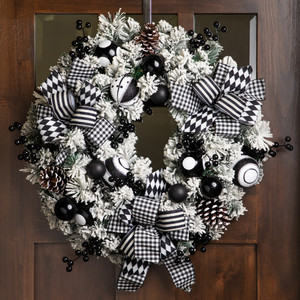 Flocked Pine with Harlequin Bows and Ornaments Christmas Wreath - 24" - Unlit