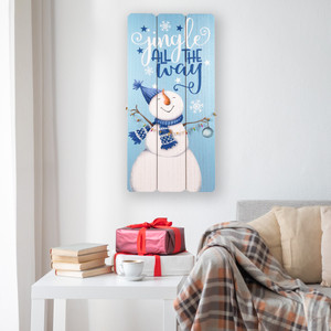 Jingle All The Way Wooden Christmas Wall Sign - 23.5" - Blue and White