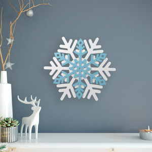 Snowflake Wooden Christmas Wall Decoration - 11.75" - White and Blue