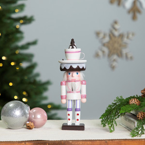 Hot Cocoa Nutcracker Christmas Figure - 10" - White and Pink