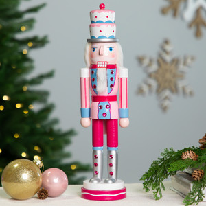 Cake King Nutcracker Christmas Figure - 15" - Pink and Blue