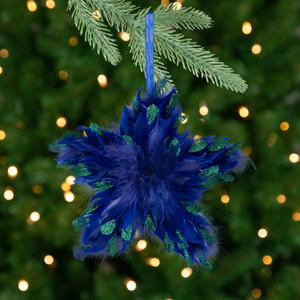 Glittery Star Shaped Christmas Ornament - 9" - Blue