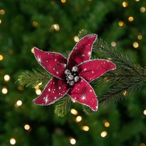 Starburst Flower Glittered Clip-on Christmas Ornament - 6" - Red and Silver