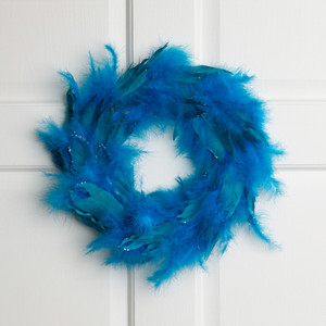 Two-Tone Feathers Glittered Christmas Wreath - 14.5" - Unlit - Turquoise