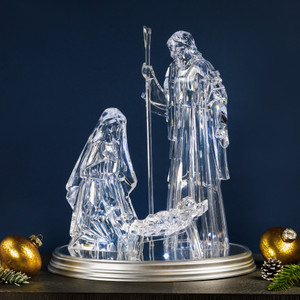 LED Lighted Acrylic Holy Family Nativity Scene on Mirror Christmas Decoration - 17"