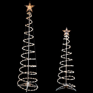 Set of 2 Lighted Clear Outdoor Spiral Christmas Cone Trees 4', 6'