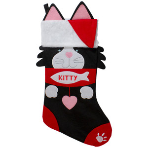 19.5" Black and Red Embroidered Kitty Cat Christmas Stocking