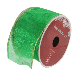 Glittering Green and Gold Solid Wired Christmas Craft Ribbon 2.5" x 10 Yards