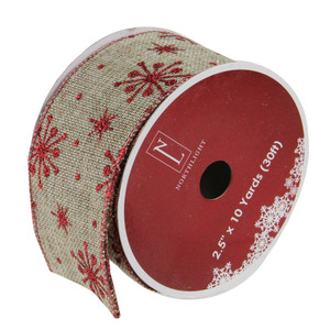 Red and Beige Snowflake Wired Christmas Craft Ribbon 2.5" x 10 Yards