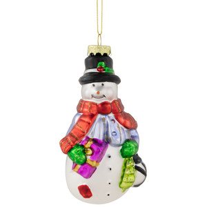 5" Snowman with Presents Glass Hanging Christmas Ornament