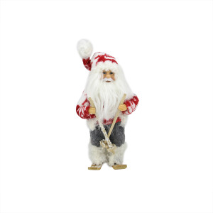Frontier Reindeer Skiing Santa Claus Christmas Figurine - 9" - Red and White