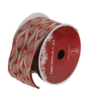 Brown and Red Glittered Christmas Wired Craft Ribbon 2.5" x 10 Yards