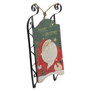LED Lighted Hanging Wooden and Metal Santa Claus Decorative Christmas Sleigh - 19.5"