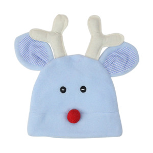 Blue and White Fleece Reindeer Face Infant Christmas Hat Costume Accessory