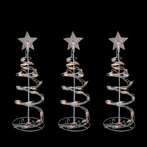 Set of 3 White Clear Lighted Spiral Cone Walkway Christmas Trees Outdoor Decor 18"