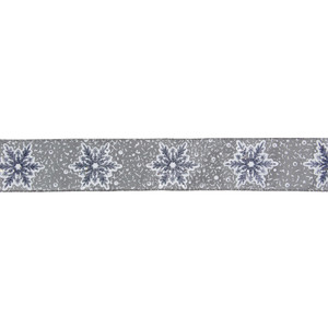 Gray and White Glitter Snowflake Christmas Wired Craft Ribbon 2.5" x 16 Yards