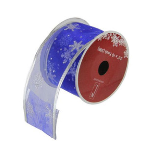 Blue and Silver Glitter Snowflakes Christmas Wired Craft Ribbon 2.5" x 10 Yards