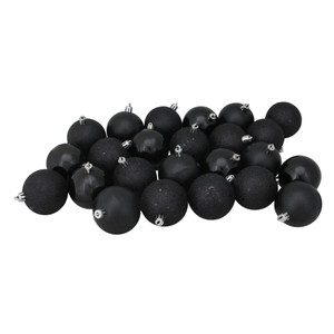 24ct Jet Black Shatterproof 4-Finish Christmas Ball Ornaments 2.5" (60mm)