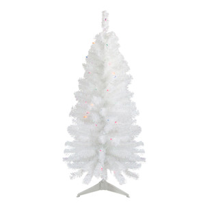 4' Pre-Lit White Pine Slim Artificial Christmas Tree - Multi Lights