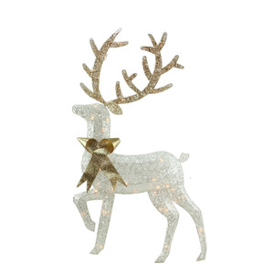 46" Lighted 2-D Silver Glitter Reindeer Outdoor Christmas Decoration
