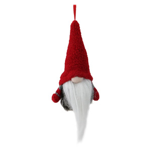 6” Tiny Gray and Red Striped Faux Fur Christmas Santa Gnome Ornament
