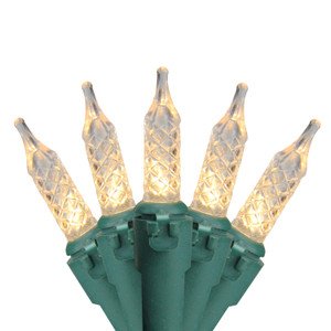 200 Clear LED Faceted M5 Christmas Lights - 62ft Green Wire