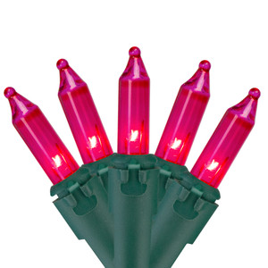 50-Count Pink Mini Christmas Light Set - 10' Green Wire