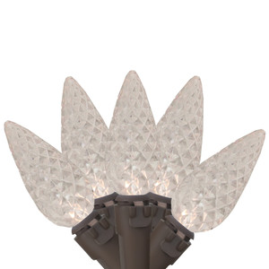 70 Warm White LED Faceted C6 Christmas Lights - 23 ft Brown Wire