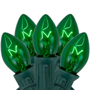 25-Count C7 Transparent Green Christmas Light Set, 24 ft Green Wire