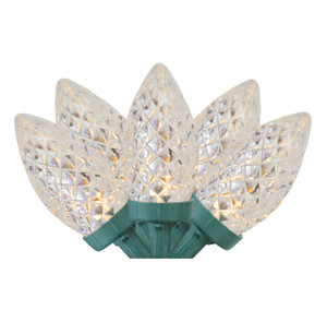 100ct Warm White LED Faceted C7 Christmas Lights, 66ft Green Wire