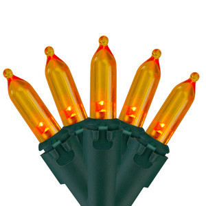100 Orange LED Mini Christmas Lights - 33 ft Green Wire