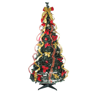 6' Pre-Lit Gold and Red Pre-Decorated Pop-Up Artificial Christmas Tree, Clear Lights