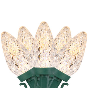 100ct Warm White LED Faceted C9 Christmas Lights, 66ft Green Wire