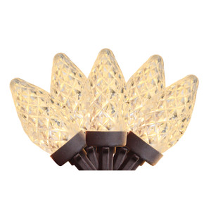 100 Warm White LED Faceted C7 Christmas Lights - 66 ft Brown Wire