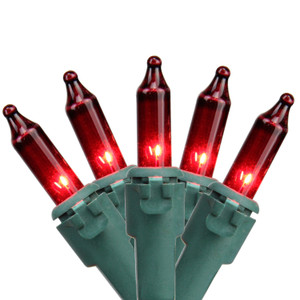 100-Count Red Mini Christmas Lights Set, 20.25ft Green Wire