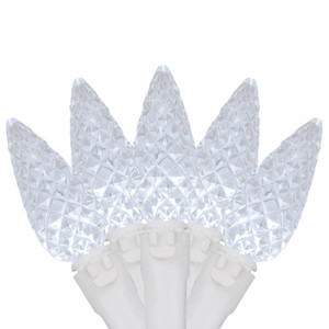 70-Count Pure White LED Faceted C6 Christmas Lights, 23 ft White Wire