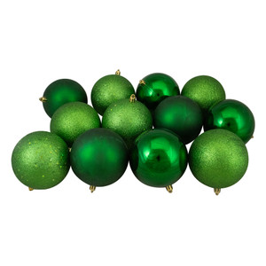 12ct Christmas Green Shatterproof 4-Finish Christmas Ball Ornaments 4" (100mm)