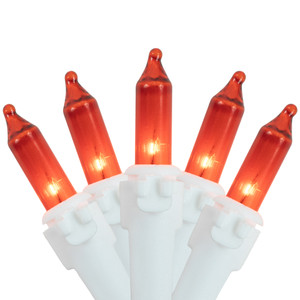 100-Count Orange Mini Christmas Lights Set, 20.25ft White Wire