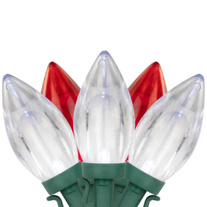 25ct Red and Pure White LED C9 Christmas Lights, 16ft Green Wire