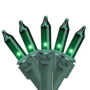 35-Count Green Mini Christmas Light Set, 7ft Green Wire