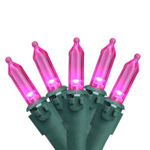 50ct Pink LED Mini Christmas Lights - 16.25 ft Green Wire