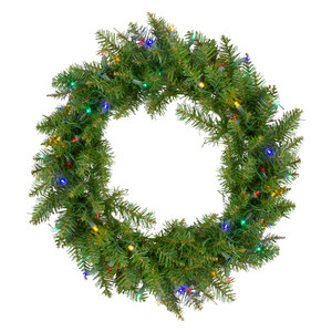 Pre-Lit Northern Pine Artificial Christmas Wreath - 24" - Multicolor LED Lights