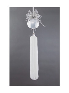 21" Silver and White Snow Drift Ball with Tassel Christmas Ornament
