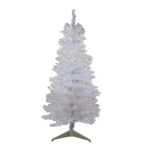 4' Pre-lit White Iridescent Pine Artificial Christmas Tree - Purple Lights