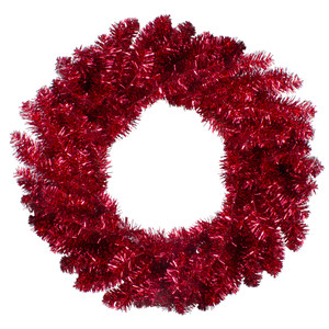 24" Metallic Red Artificial Double Tinsel Christmas Wreath - Unlit