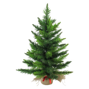 24" Mini Balsam Pine Medium Artificial Christmas Tree in Burlap Base, Unlit