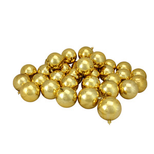 32ct Shiny Vegas Gold Shatterproof Christmas Ball Ornaments 3.25" (80mm)